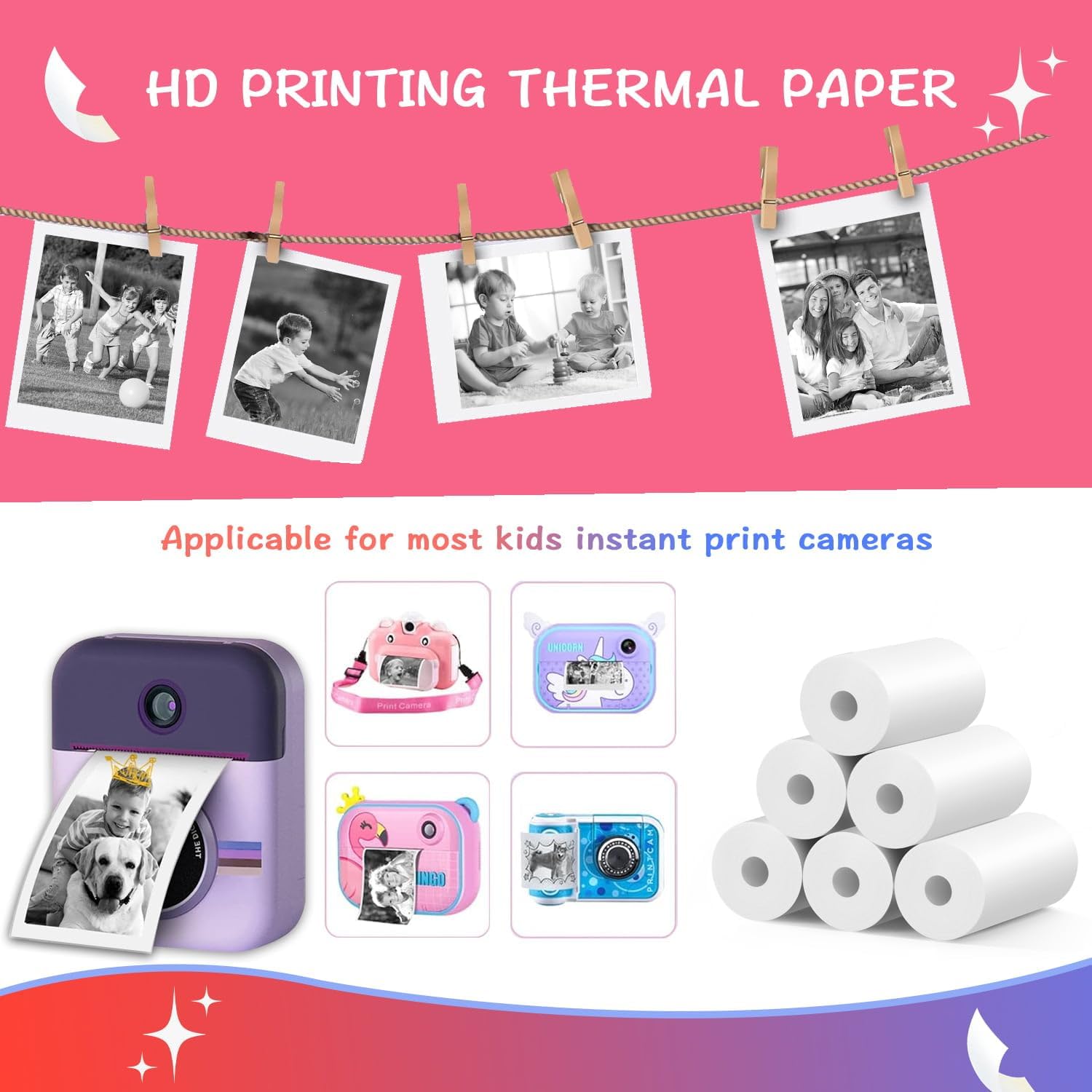 15 Rolls Instant Camera Refill Print Paper, HD Kidizoom Print Camera Paper Refill for Most Kids Instant Camera (57X25Mm)